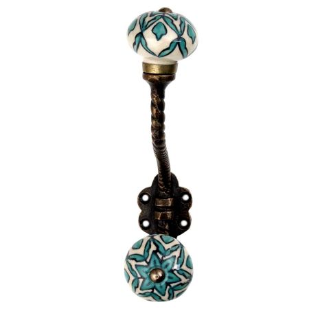 Sea Green Flower Ceramic Antique Rope Iron Hook